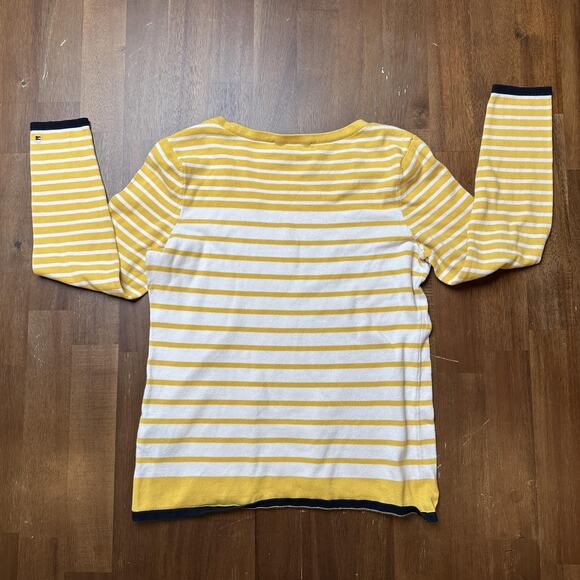 Tommy Hilfiger Sweater Womens Medium Yellow White Stripe Boatneck Long Sleeve - Picture 2 of 9